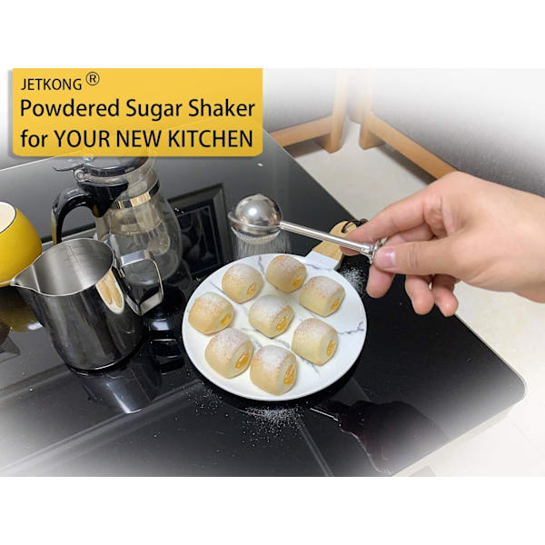 Pulveriseret sukkerbeholder, mel dispenser, med 18/8 rustfrit stål S