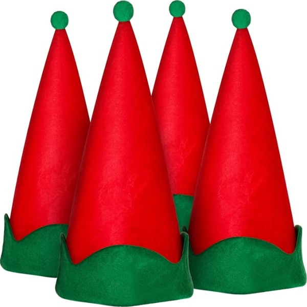 4st grön filttomthattar jultomtetomtehatt Jullovsfest Kostym gynnar Accessoarer Presenter för barn (röd)