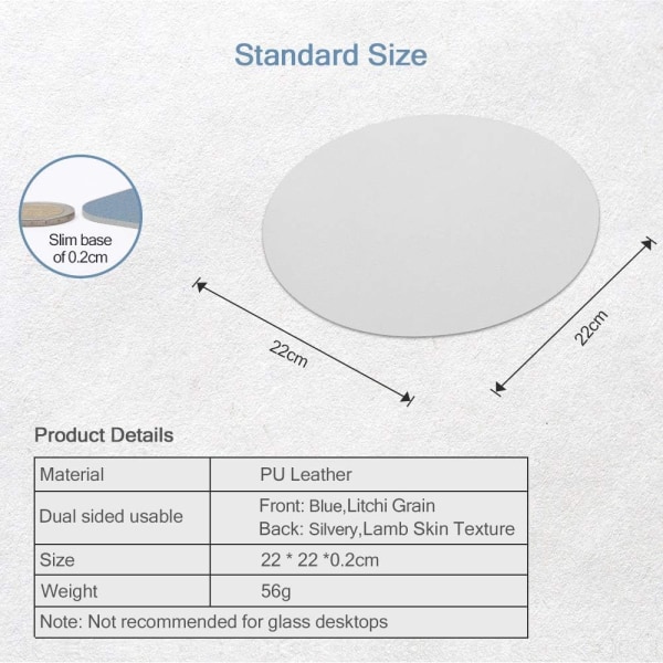 Kaksisävyinen vedenpitävä pyöreä PU-nahkainen hiirimatto (1 kpl, Azure ja hopea)