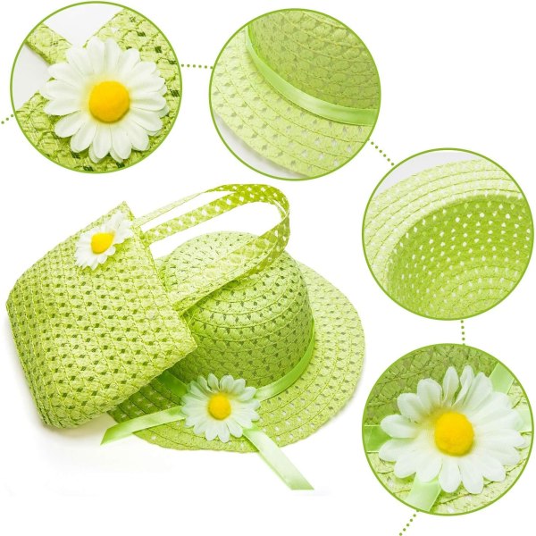 Tea Party-hattar för flickor Handväska Daisy Flower Sun Halmhatt och handväska S