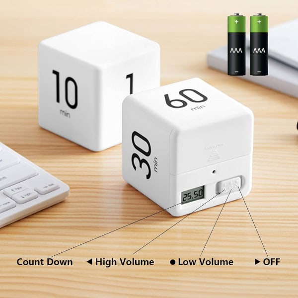 (15-20-30-60) White Cube Timer, Digital Study Timer med LED-ljus
