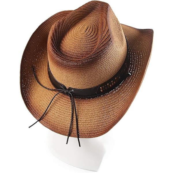 Vuxen solhatt i halm för kvinnor och män, cowboyhatt i västerländsk stil, färgad, ljus
