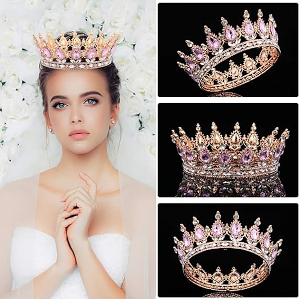 Fuld rund krystal krone, rhinestone brude tiara, prinsesse hovedbøjle