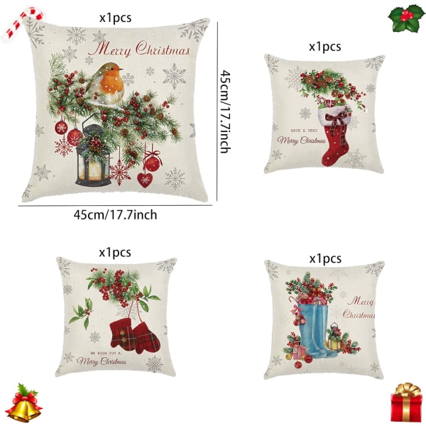 4 Pieces (1）45x45cm Christmas Decor Pillowcase,Christmas Cushion