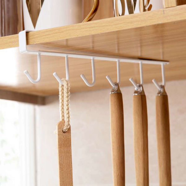 Kabinet Opbevaringshylde Multifunktion Række Krog Garderobe Organizer Køkken Sømløs Sømfri Krog Sort Hvid