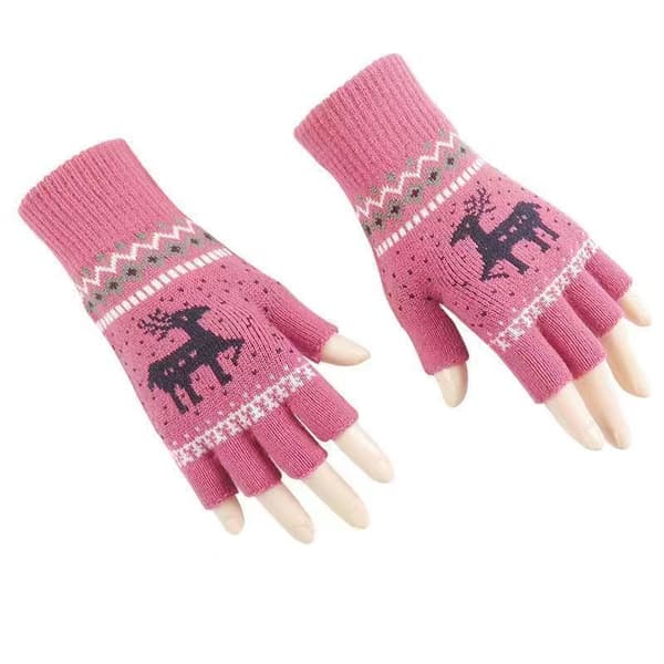 1 par røde unisex vinterhalvfingerhansker Vintervarme berøringsskjerm