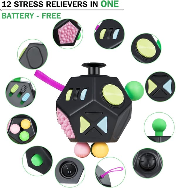 12-sidet Fidget Cube Legetøj, Stress Relief Cube med Sensoriske Fingre