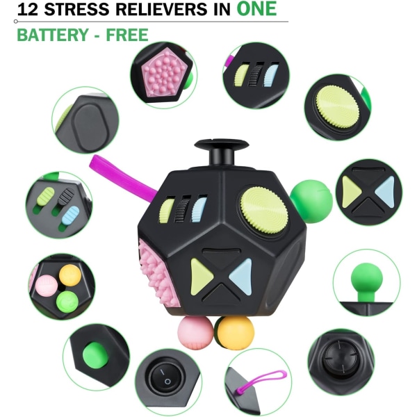 12-sidig Fidget Cube-leksak, stressavlastande kub med sensoriska fingrar