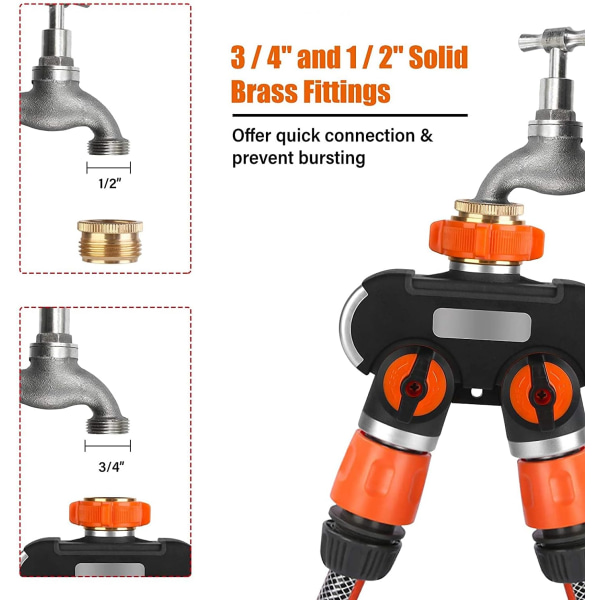 2-vejs fordeler: 3/4\" og 1/2\" Y med hane-adapter, låsbar adj