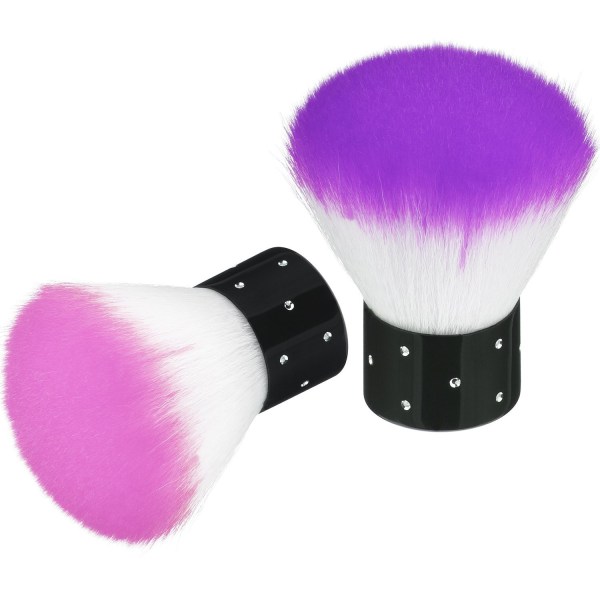 2 delar Nageldammsborste Färgglad mjuk Kabuki rengöringsborste för smink (lila, rosa)