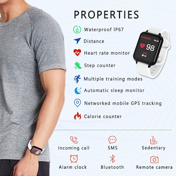 Smartklokke for menn og kvinner, Smart Fitness Sports Watch, HD Large Scree