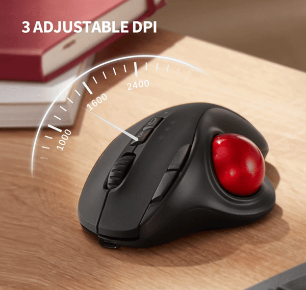 2.4G+Dual Bluetooth trådløs trackball-mus, 3-enhedsforbindelse
