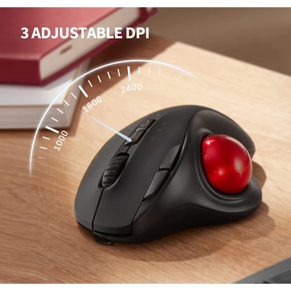 2.4G+Dubbel Bluetooth Trådlös Trackball Mus, 3-Enhetsanslutning