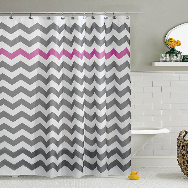 Mugresistent Vandtæt Bruseforhæng Hjørne Polyester Badeforhæng 180 x 180cm med Kroge Maskinvaskbar Simpel Design (Grå og Lilla)