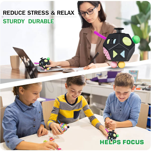 12-sidig Fidget Cube-leketøy, Stressavlastningskube med sensoriske fingre