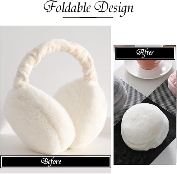 1 stk. hvide ørevarmere til kvinder Vintertilbehør Plys Fluffy Fold