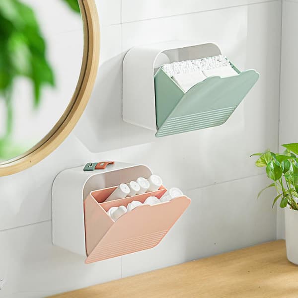 Baderomsskap vegg oppbevaringsboks, bomullsdottbeholder dispenser,
