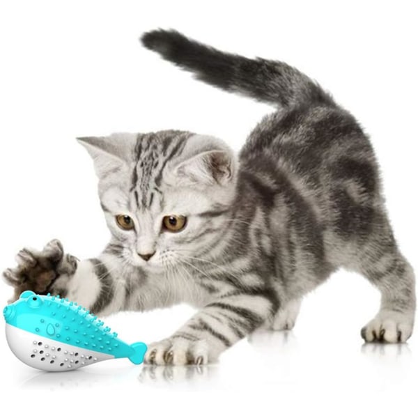 Cat Tooth Toy, Cat Toy Silikon Molar Chew Toy Kattunge Kattemynte Tannbørste Fiskeform Interaktiv Leke Katt Tannhygiene (blå)