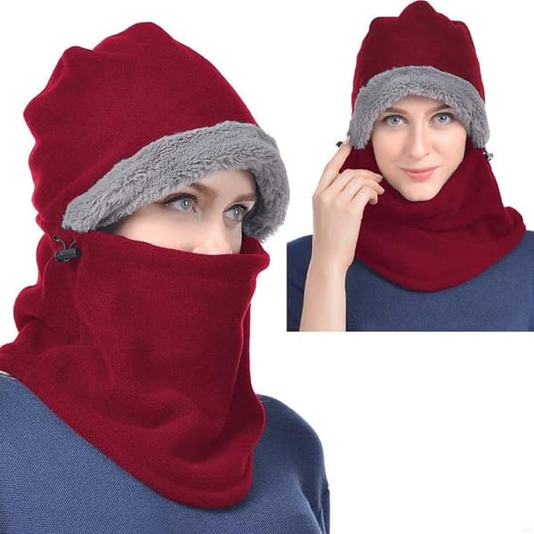 Rød uldbalaclava vinterhue med termiske øreklapper