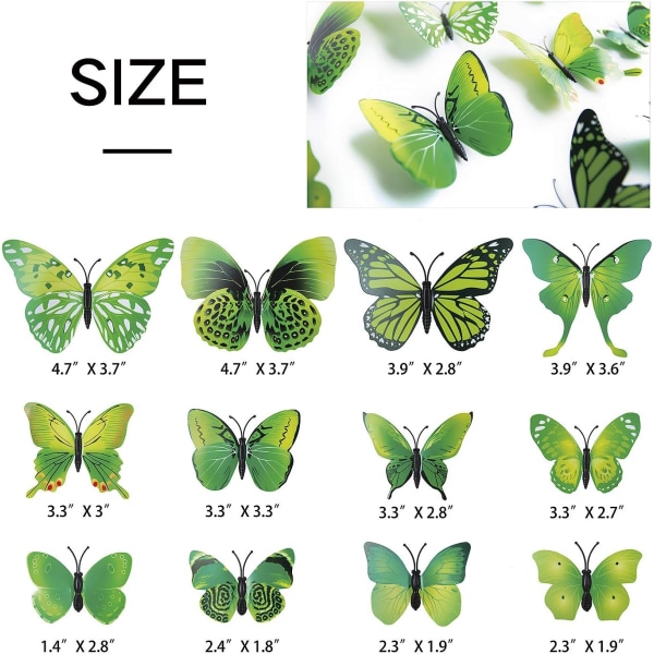 12 x STK 3D farverig sommerfugl vægklistermærker DIY Art Decor Crafts
