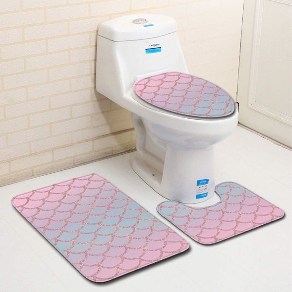 Ny skridsikker bademåtte, 3-delt bademåtter Contour Badeværelsesmåttesæt Toiletmåtte WC (C)