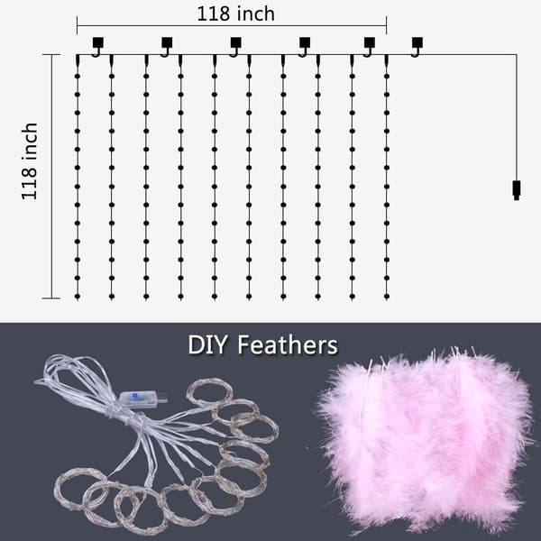300 LED Rose Feather Fairy String Lights med 8 lystilstande Remot