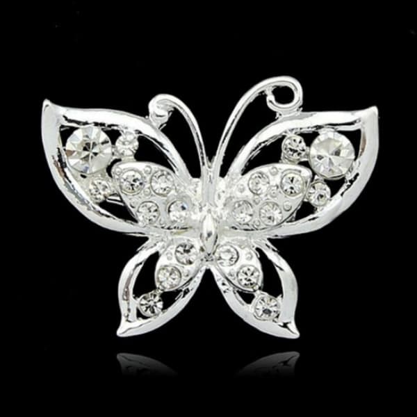 Sparkling Silver Brosch - Butterfly & White Rhinestones Silver