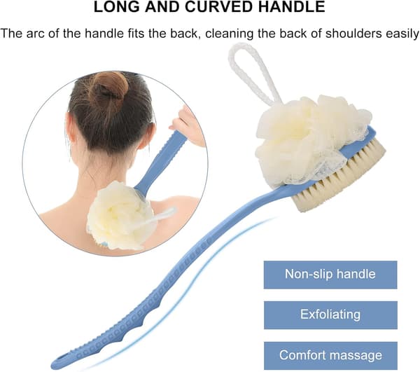 Badebørste med børster og luffa, kropsskrubber med luffa