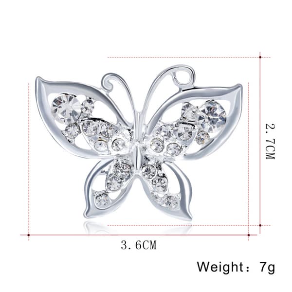 Glittrande silverbrosch - Fjäril & vita strass silver