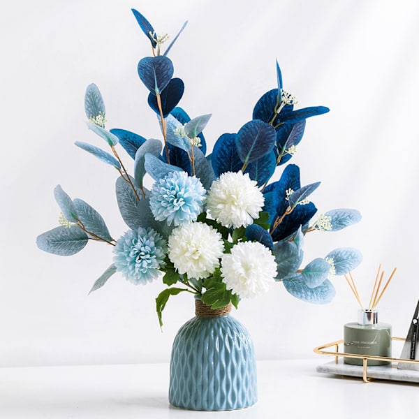 Kunstige blomster med vase Faux hortensia blomsterarrangementer f