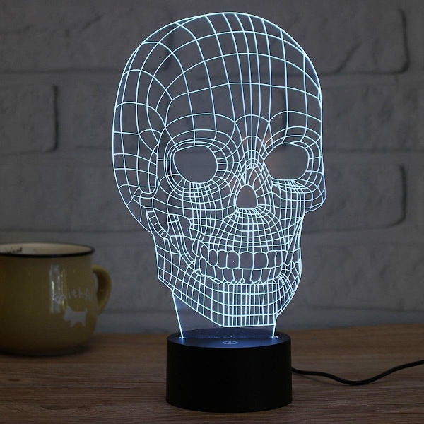 Uhyggelig kranie 3D illusionslampe LED natlys med 7 farver blinkende og touch-kontakt USB-drevet soveværelse bordlampe til børns gaver Halloween dekoration