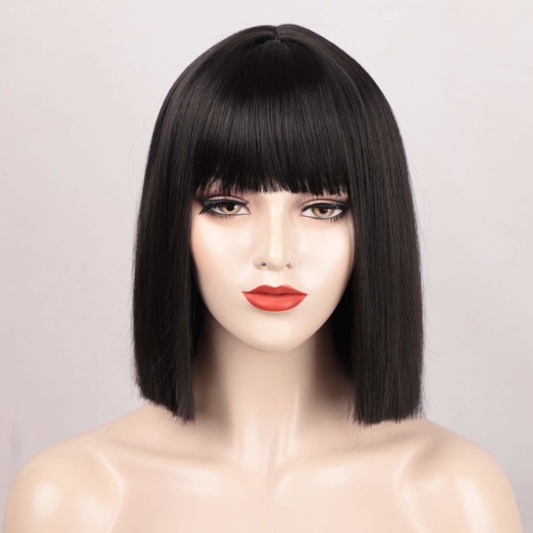 Black Bob Wig With Bangs Heat Resistant Synthetic Wig Cosplay Eve