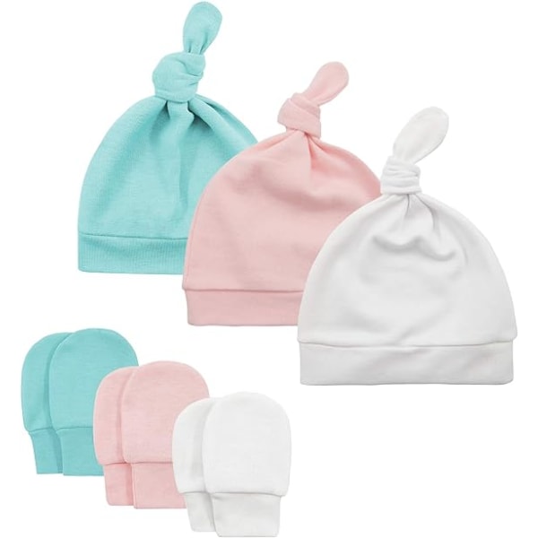 Babyguttelue og vottesett Knot Babylue for gutter Newborn Hat