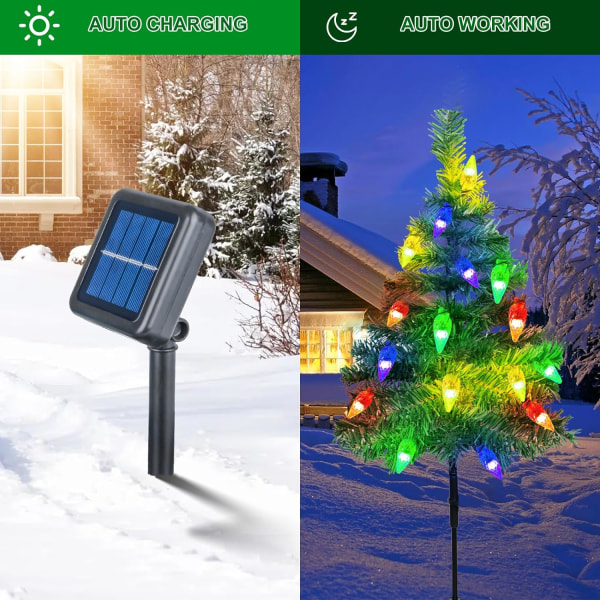 4-pack 20 LED C6 julgranar med jordgubbsljus, Solar Ga