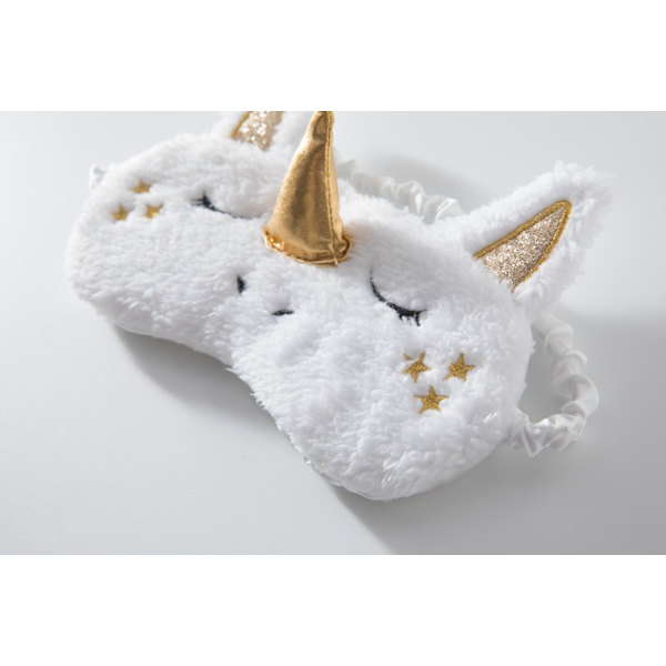 Plys sovemasker, sød 3D fluffy enhjørning øjenmaske, dyre sovemasker til rejser børn voksne 1 stk (Golden Horn）