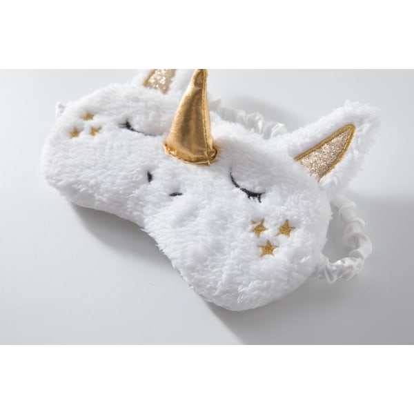Plys sovemasker, sød 3D fluffy Unicorn øjenmaske, dyresovemasker til rejsebarn Voksen 1 stk (Golden Horn）