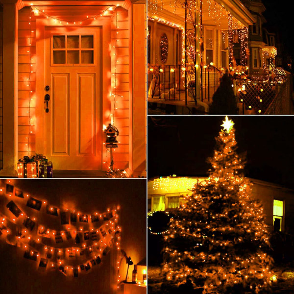 Oranssit ulkovalot, 66 jalkaa 200 LED-jouluvaloa 8 tilalla