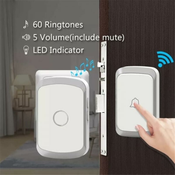 Vit trådlös dörrklocka, smart LED-dörrklocka för hemmet, 1 dörrklocka och