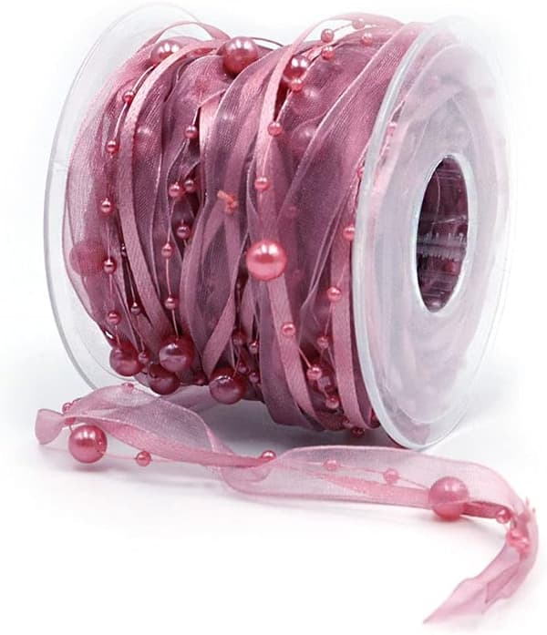 1 stk. (pink) Chiffon Kunstig Perle Bånd