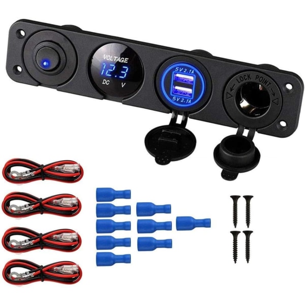 Bil laddare strömbrytare panel, Dubbel USB laddare funktion + LED Voltmet
