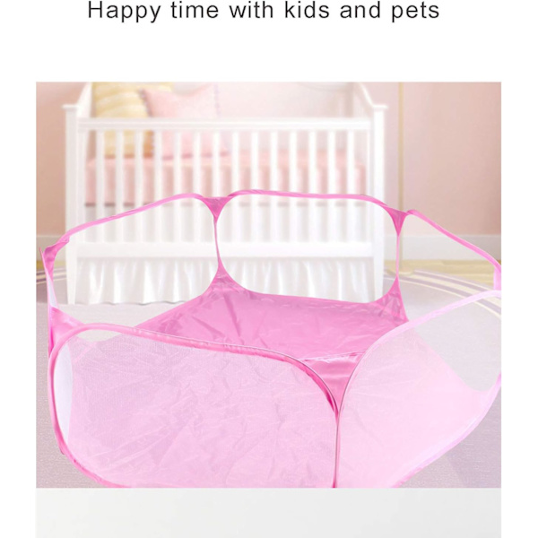 Hopfällbar inomhus- och utomhushage för husdjur, Macllar husdjurshage för marsvin, hamster, kanin, råtta, grisar springer bärbar (rosa)