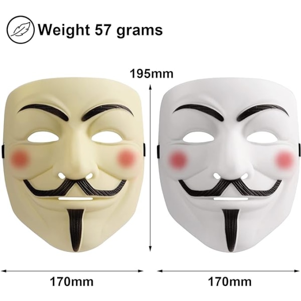 Anonym Halloween-maske, 2 stk. V for Vendetta-maske for voksne