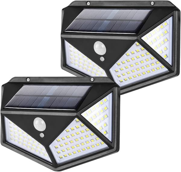 Solcellslampor utomhus, 100 LED solcells rörelsesensor säkerhetsljus,