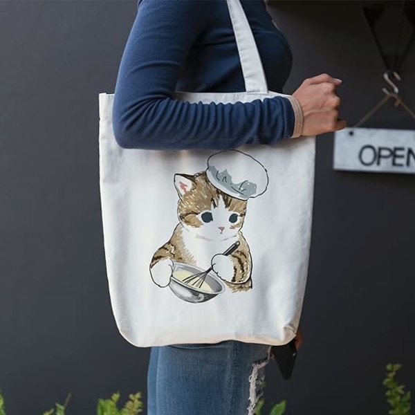 1 kpl Painettu Kissa Cook Eco Tote Bag, kangaskassi naisille