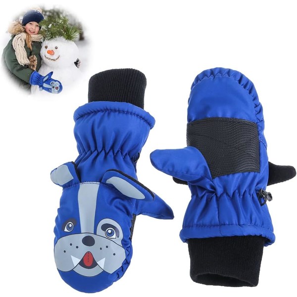 1 Pair Blue 2 to 7 Years Old Children Thick Outdoor Snow Gloves,