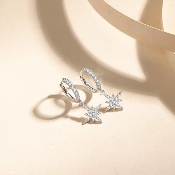 925 Sterling Silver Creolörhängen med Kompass/Cirkel/Daisy/Evil E