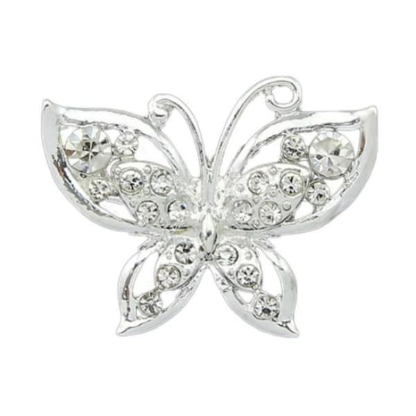 Sparkling Silver Brosch - Butterfly & White Rhinestones Silver