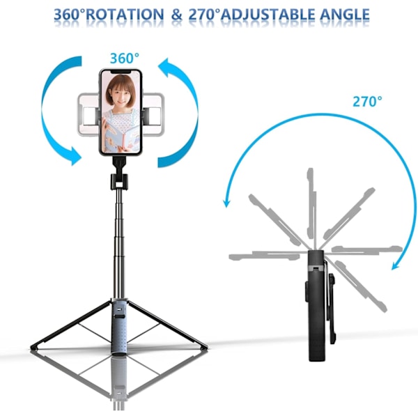 Selfie Stick Tripod med Fill Light, 40\" Udtrækkelig Mobiltelefon Tri