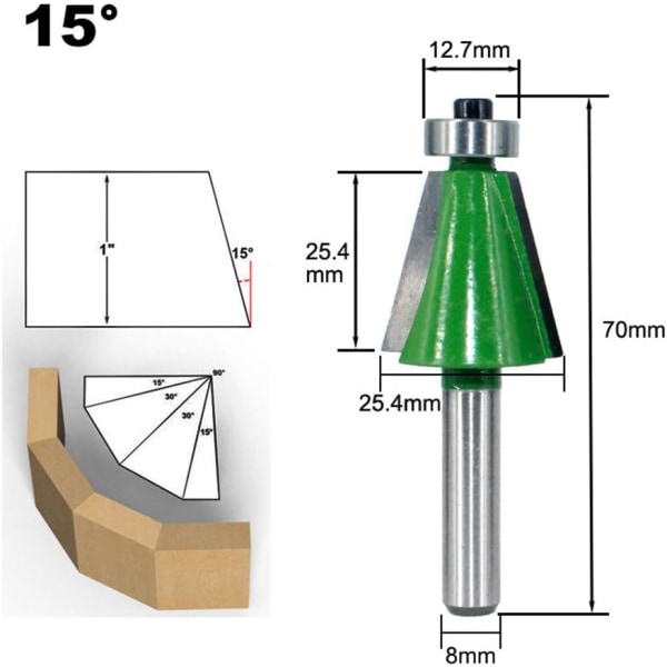 3 st 8 mm skaft försänkare och försänkningsfräs, 15 grader 22,5