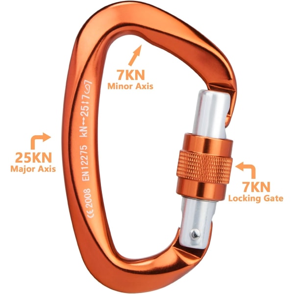 2 stk. klatrekarabiner [25KN] CE-certificeret aluminiums karabiner med